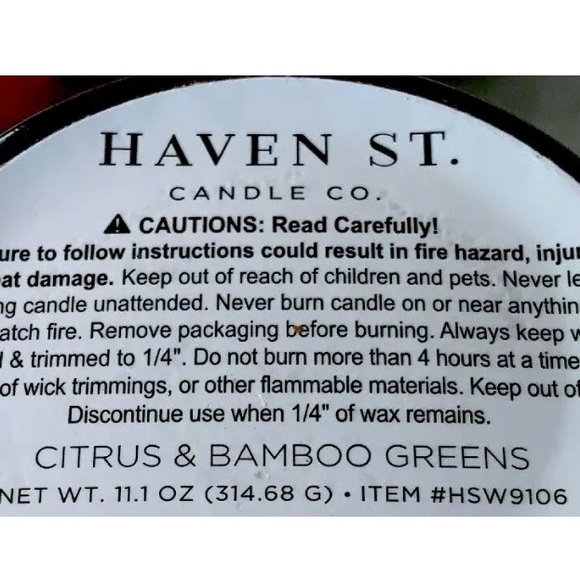 HAVEN STREET CANDLE CITRUS BAMBOO GREENS SCENTED NEW - Picture 3 of 3